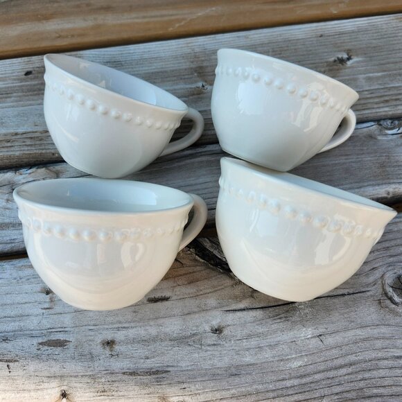 POTTERY BARN Emma Beaded Stoneware Dinnerware Set of Tea Cups - Picture 1 of 8